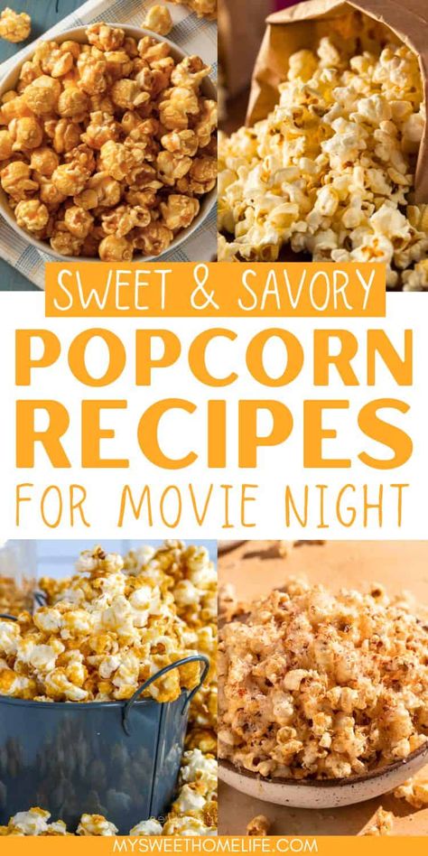 Embark on a popcorn adventure with this collection of 27 savory and sweet popcorn recipes! From classic kettle to red cinnamon, there's something to elevate your next movie night experience. Popcorn Flavorings, Kettle Corn Recipe Homemade, Yummy Movie Night Snacks, Kettlecorn Popcorn Recipes, Popcorn Topping Recipes, Popcorn Snacks For Party, Kettle Popcorn Recipes, Coconut Popcorn, Different Popcorn Recipes