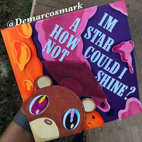 Graduation Cap Kanye West, Kanye West Graduation Cap Ideas, Graduation Cap Designs Kanye West, Graduation Cap Designs Kanye, Rap Graduation Cap, Graduation Cap Designs Painted, Graduation Cap Designs Album Covers, Graduation Cap Designs Tyler The Creator, Bratz Graduation Cap