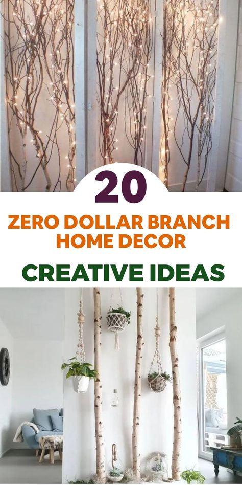 Discover the beauty of free branch home decor without breaking the bank! Transform fallen branches into stylish coat racks or jewelry holders with our easy-to-follow instructions. Embrace simplicity and nature's charm by repurposing these natural elements into functional decor pieces. Add a touch of nature to your space for zero cost and elevate your home decor effortlessly. Birch Tree Branch Decor, Crafting With Twigs And Branches, Wood Branch Decor Diy Projects, Diy Branches Decor, Diy Twigs And Branches Decor, Diy Lighted Tree Branches, Dried Branches Decor Diy, Diy With Tree Branches, Branches On Ceiling