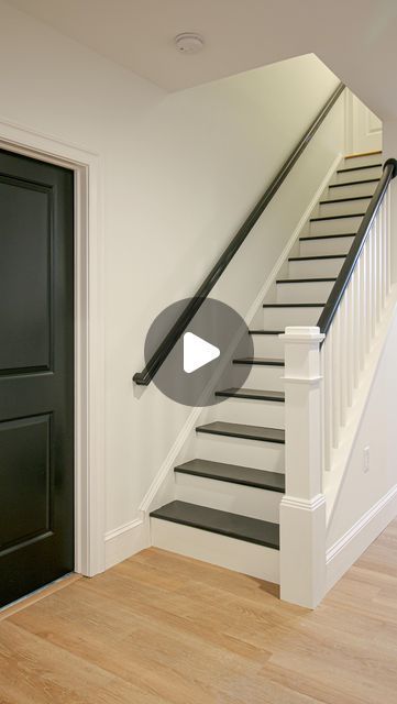 Stefana Silber on Instagram: "I have a detailed tutorial on my blog with the exact paint and the logistics around painting stairs. Comment BAS113 and I’ll send you the link! #paintedstairs #stairpainting #paintedstaircase #floorpainting #rustoleum #rustoleumfloorpaint #basementremodel #basementstairs" Below The Stairs Decor, Different Stairs Ideas, Split Stairs With Landing, Modern Open Staircase Ideas, How To Redo Basement Stairs, Staircase Wall Colour Ideas, Painting Your Stairs, Paint Steps Indoors, Windows On Staircase Wall