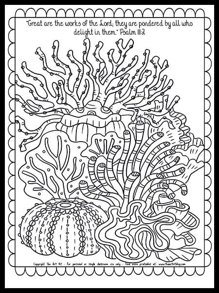 Coral Reef Coloring Page Ocean Lesson Plans, Beautiful Rainforest, Ocean Coloring Pages, Bible Verse Coloring Page, Free Homeschool Printables, Bible Verse Coloring, Animal Science, Educational Activities For Kids, Homeschool Printables