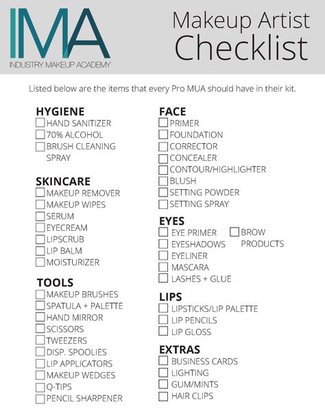 Everything you need in your kit to get started as a Professional Makeup Artist. Makeup Artist Product List, Makeup Artist Essentials Products, Makeup Lessons Set Up, Makeup Kit Essentials Professional, Makeup Artist Notes, Makeup Artist Introduction, Makeup Artist List, Mua Must Haves, Pro Makeup Artist Kit