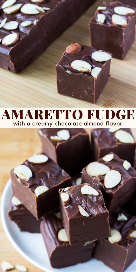 Amaretto Fudge Recipe, Amaretto Fudge, Boozy Sweets, Healthy Candy Recipes, Christmas Fudge Recipes Easy, Amaretto Recipe, Candy Homemade, Candy Fudge, Homemade Fudge Recipes