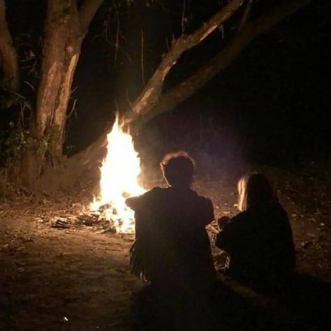 Two People, Campfire, In The Dark, At Night