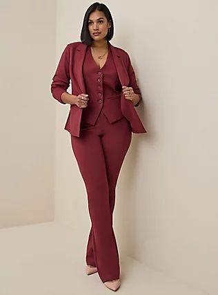 Trouser Slim Boot Studio Luxe Ponte Mid-Rise Pant, NEW MAROON Plus Size Office Wear, Office Outfits Women Plus Size, Plus Size Business Attire, Plus Size Professional, Plus Size Office, Plus Size Suits, Plus Size Work, Office Outfits Women, Interview Outfit