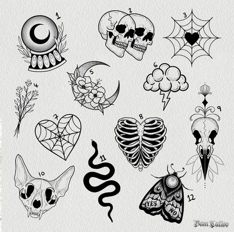 Grunge Filler Tattoos, Flash Piece Tattoo, Planchette Flash Tattoo, Gothic Flash Sheet, Emo Leg Tattoos, Cool Filler Tattoos, Witchy Tattoo Flash Sheet, Spooky Ankle Tattoo, Gothic Flash Art