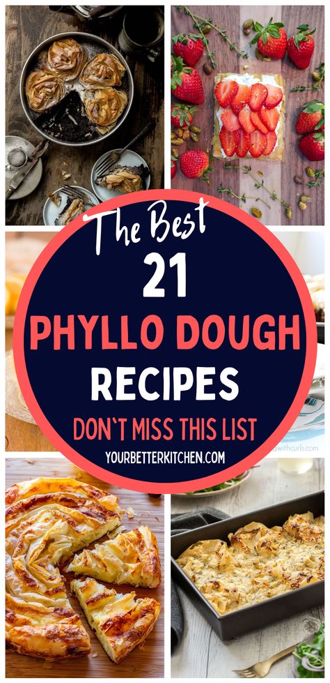 Go ahead and save this list of the 21 best phyllo dough recipes! You'll find recipes with phyllo cups, desserts, and savory phyllo pastry options that include breakfast, lunch, snack, and appetizer options. You'll find everything from black sesame ruffled milk pie to banitsa, portokalopita, and more. Fillo Dough Recipes Savory, Recipes With Fillo Dough Filo Pastry, Philo Dough Recipes Desserts Phyllo Cups, What To Make With Filo Pastry, Fig And Phyllo, Philo Sheet Recipes, What To Make With Phyllo Pastry, Breakfast Ideas With Phyllo Dough, Phylo Pastry Recipes Breakfast