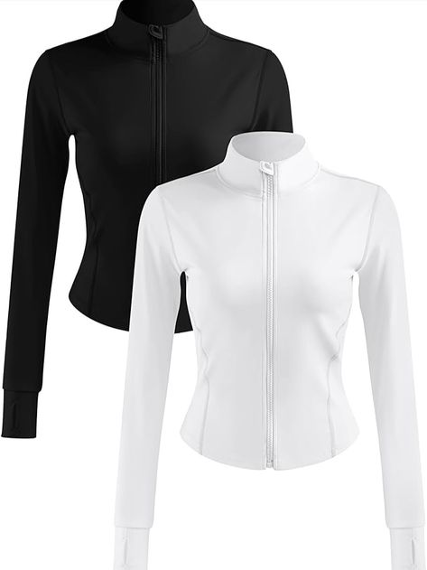 2 Pack Women's Workout Jackets, Long Sleeve Workout Tops with Thumb Holes, Full Zip Lightweight Running Jackets Workout Jackets, Long Sleeve Workout Top, Crop Top Jacket, Long Sleeve Workout, Active Jacket, Workout Crop Top, Women's Workout, Running Jacket, Cool Jackets