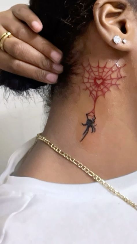 Spider Web Neck Tattoos Women, Aries Tattoo For Black Women, Cute Snake Tattoos For Women, Tattoo Stencil For Woman, Spider Neck Tattoos Women, Ear To Neck Tattoo, Tattoo Ideas Female Patchwork, Colored Tattoos For Women, Sleeve Tattoos For Black Women