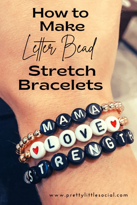 Diy Word Bracelets Beads, Letter Bead Bracelets Diy, Making Name Bracelets, How To Make Beaded Word Bracelets, Diy Candy Bracelets, How To Make Beaded Stretch Bracelets, Diy Name Bracelets How To Make, How To Make Name Bead Bracelets, How To Make Letter Bead Bracelets