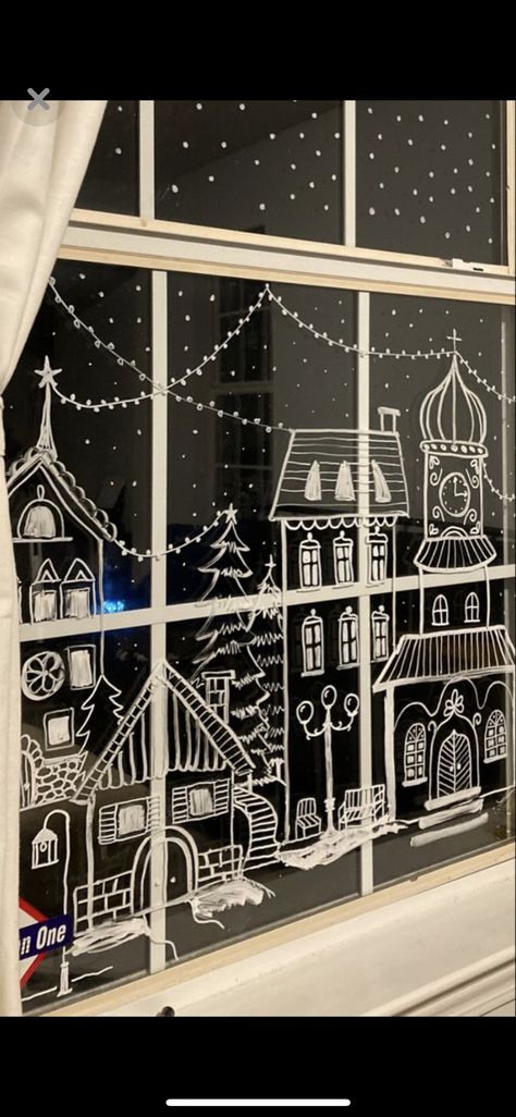 Chalk Art Window Christmas, Liquid Chalk Christmas Windows, Christmas Chalk Window, Gingerbread House Window Painting, Window Chalk Christmas, Christmas Window Chalk Art, Chalk Marker Christmas Window, Easy Christmas Window Art, Window Drawing Christmas