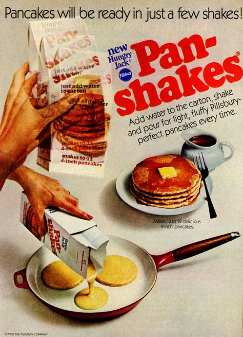 Betty Crocker Pancakes, Diner Art, 1960s Food, Kitchen Advertising, Retro Food, Vintage Food, Peach Recipe, Old Fashioned Recipes, Pancake Mix