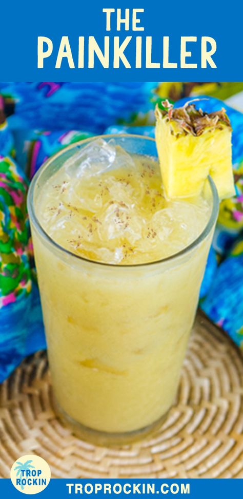 Painkiller Drink Recipe, Painkiller Drink, Rum Drinks Easy, Rum And Orange Juice, Drinks With Pineapple Juice, Malibu Rum Drinks, Soggy Dollar Bar, Coconut Rum Drinks, Tropical Drink Recipes