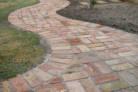 Brick basket weave path Brick Pavement, Brick Pathways, Garden Pathway Ideas, Paver Walkway Diy, Brick Sidewalk, Pathway Ideas, Boost Curb Appeal, Garden Pathways, Brick Pathway