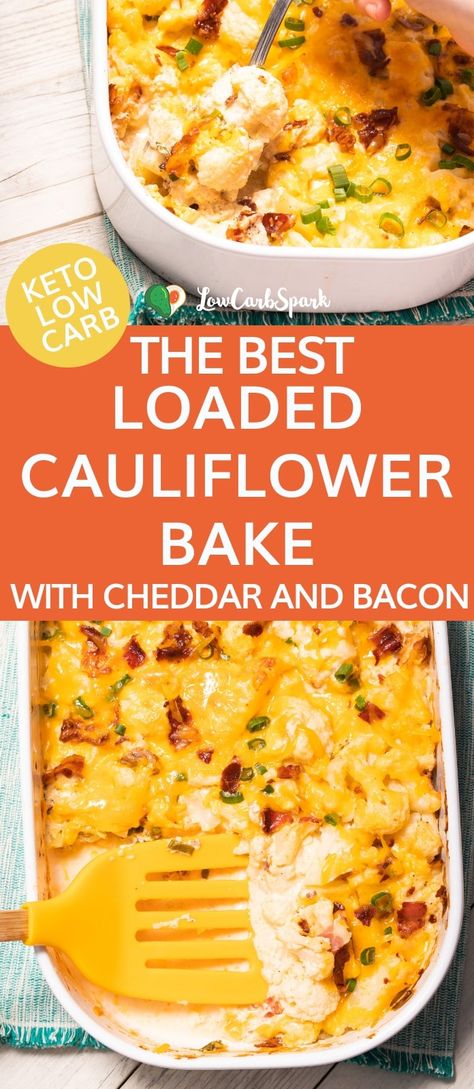 The Best Loaded Cauliflower Bake with Cheddar and Bacon Keto Cauliflower Bake, Cauliflower Bake Recipes, Cauliflower Bacon Casserole, Keto Creamy Smothered Cauliflower, Keto Loaded Cauliflower Casserole, Keto Loaded Cauliflower Bake, Bacon Cheddar Cauliflower Bake, Quest Cauliflower Bake, Keto Loaded Cauliflower