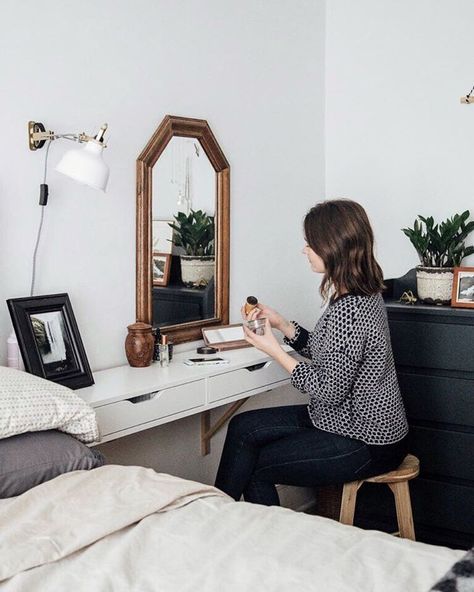 Ikea Bedroom Storage | POPSUGAR Home Ikea Bedroom Storage, Budget Bedroom Makeover, Tiny Bedroom Design, Ikea Bedroom, Budget Bedroom, Tiny Bedroom, Ikea Hacks, A Mirror, Minimalist Bedroom