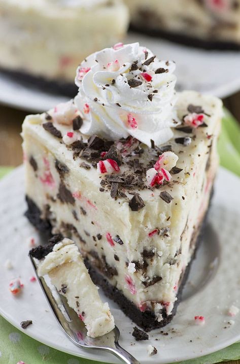 Peppermint Oreo Dessert, Peppermint Bark Cheesecake, Peppermint Ice Cream, Peppermint Cheesecake, Oreo Crust, Dessert Party, Cheesecake Filling, Bark Recipe, Peppermint Bark