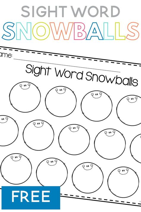 These sight word snowballs are a perfect winter literacy station for preschool, kindergarten or first-grade students. It’s free and easy to print and quickly use! You can add your own sight words too to differentiate for your students! This is a great winter center for students to practice reading and writing sight words. Easy Sight Word Activities, Sight Word Writing Activities, Sight Word Centers Kindergarten Free, Practicing Sight Words, Winter In Kindergarten, Sight Word Centers Kindergarten, Snowman Activities For Kindergarten, Literacy Worksheets For Kindergarten, Grade 1 Word Work