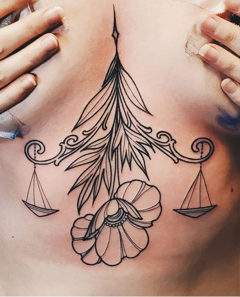 Libra scales sternum tattoo Libra Tattoo Sternum, Libra Chest Tattoo, Libra Sternum Tattoo, Libra Scales Drawing, November Tattoo, Libra Scale Tattoo, Libra Scale, Libra Tattoos, Libra Scales