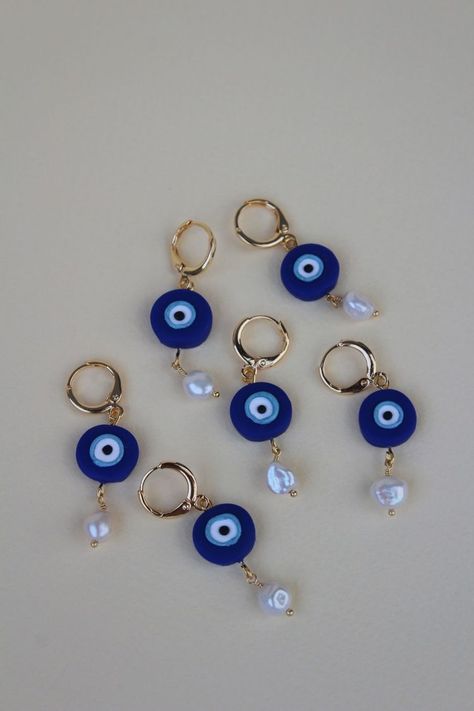 Evil Eye Clay Jewelry, Evil Eye Handmade Jewelry, Evil Eye Bead Earrings, Evil Eye Polymer Clay Earrings, Eye Earrings Clay, Evil Eye Diy Jewelry, Evil Eye Keychain Diy, Polymer Clay Evil Eye, Evil Eye Clay Earrings