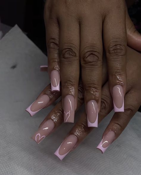 Pink Birthday Nails Short Square, Nail Inspiration Medium Length, Simple Medium Nail Designs, Pink Coffin French Tip, Birthday Nail Set Ideas Sweet 16, Gel X Nails Simple, Mid Length Nails Acrylic, Dope Nail Designs Mid Length, French Tip Simple