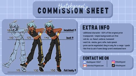 Art Commission Sheet Ideas, Art Commision Sheet, Commission Sheet Example, Character Commission Sheet, Art Commision Sheet Template, Commission Prices Sheet, Comissions Art Prices Template, Art Comissions Template, Carrd Inspo Commission