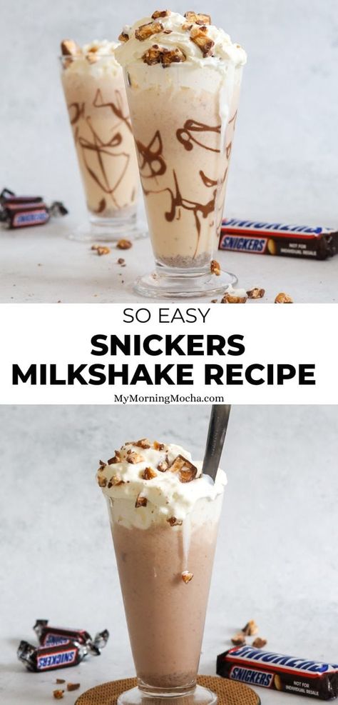 Snickers Milkshake Recipes, Snicker Milkshake, Snickers Milkshake, Milk Shake Recipes, Snickers Shake, Milkshake At Home, Snickers Chocolate, Best Milkshakes, Milkshake Recipe