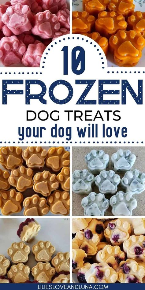 Homemade frozen dog treats are easy to make. Frozen dog treats can be made with just a few ingredients and some ice cube trays. These frozen dog treats recipes are easy to make with silicone molds. Frozen Dog Treat Molds, Homemade Dog Treat Business, How To Make Dog Treats, Homemade Dog Meals, Homemade Dog Treats Easy, Homemade Frozen Dog Treats, Dog Enrichment Ideas, Home Made Dog Treats, Summer Dog Treats