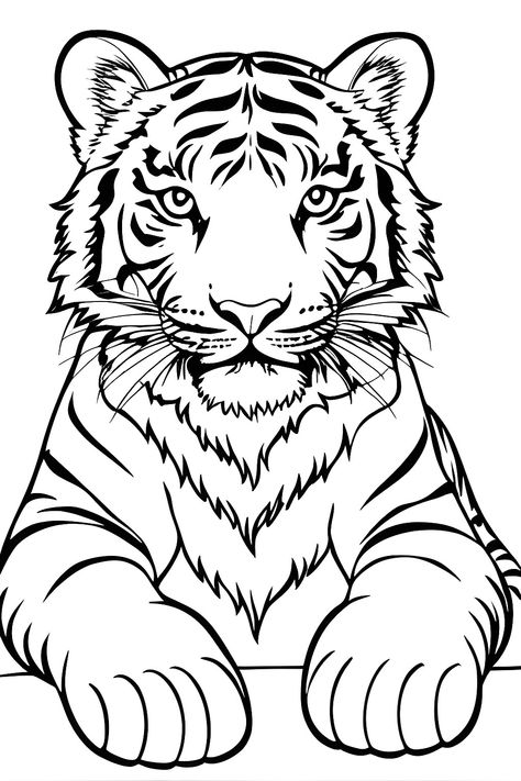 Line drawing of a cute tiger looking out of the picture at the viewer. Easy Tiger Drawing, Tiger Art Drawing, Tiger Outline, Art Tigre, Tiger Sketch, Cute Dog Drawing, Tiger Drawing, Cartoon Tiger, Drawing Wallpaper