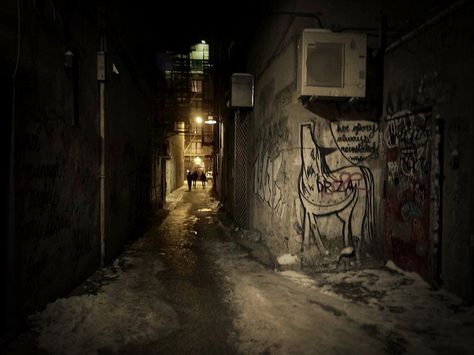 Urban Photography Theme: Back Alley - Warm Glow of the Sun on a Winter City Night - Lower East Side Alley - New York City by Vivienne Guckwa | Flickr - Photo Sharing! Street Alley, Nyc At Night, New York City Photography, Dark Alley, Dark Street, New York Winter, Winter City, Photography Themes, Dark City