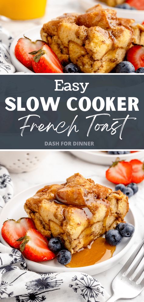 Wake up to the mouth-watering aroma of our Make-Ahead Special: Easy Crock Pot French Toast Casserole! This effortless, slow cooker breakfast recipe is the perfect solution for those busy mornings. With its rich, buttery texture and vibrant flavors, this make ahead dish promises to transform your morning routine into a delightful culinary experience. Perfect for special occasions like Thanksgiving and Christmas breakfast. Crock Pot French Toast Casserole, Crock Pot French Toast, Slow Cooker French Toast, Crockpot French Toast, Crockpot Breakfast Casserole, Breakfast Crockpot Recipes, Slow Cooker Breakfast, Overnight French Toast, Toast Casserole