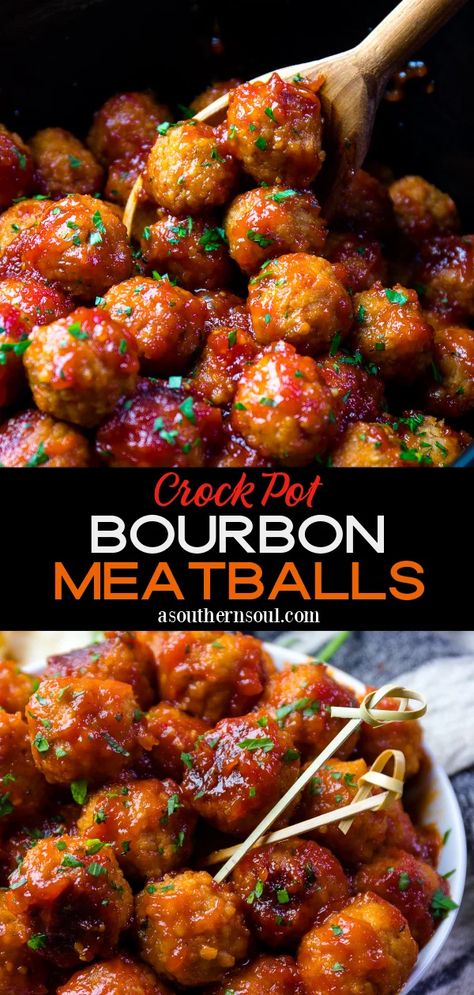 Honey Bourbon Meatballs Crockpot, Lazy Sunday Recipes, Meatball Serving Ideas, A Southern Soul Recipes, Italian Meatball Appetizers For Party, Crock Pot Party Meatballs, Party Crock Pot Recipes, Meatballs And Little Smokies Crock Pot, Crock Pot Summer Recipes