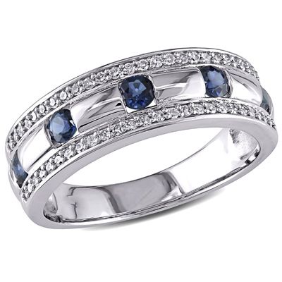 Men's Blue Sapphire and 1/4 CT. T.W. Diamond Triple Row Wedding Band in 10K White Gold - Save on Select Styles - Zales Sapphire Anniversary Band, Mens White Gold Rings, Gold Anniversary Rings, Sapphire Wedding Band, Future Mrs, Sapphire Wedding, Diamond Anniversary Rings, Diamond Anniversary, Anniversary Bands