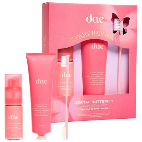 Social Butterfly Hairstyling Trio Value Set - dae | Sephora Dae Social Butterfly Set, Best Sephora Hair Products, Good Teen Christmas Gifts, Popular Hair Products, Trending Hair Products, Hair Care Items, Dae Hair Products, Dae Haircare Styling Cream, Gifts To Ask For Birthday