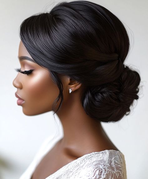 💁 Elevate Glamorous Braids Updo Hairstyle with Bridesmaid Braid Updo Black Woman Bridal Hair Updo, Low Bun Bridal Hairstyles, Natural Hair Bridal Updo Black Women, Black Brides Hairstyles Updo, Bridal Updo With Veil Black Woman, Wedding Day Hair Black Women, Low Bun Wedding Hair Black Women, Black Women Bridal Hairstyles, Black Woman Wedding Hairstyles