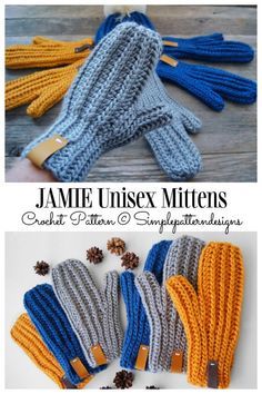 JAMIE Unisex Mittens Crochet Patterns Crochet Mitts, Crochet Mittens Free Pattern, Crochet Wrist Warmers, Crochet Mittens Pattern, Knitted Mittens Pattern, Glove Pattern, Crochet Gloves Pattern, Winter Crochet, Winter Mittens