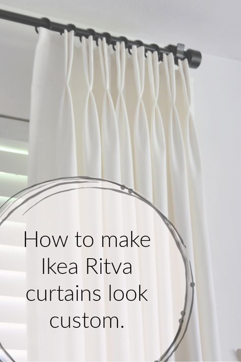 ikea hack...how to make ready made Ikea Ritva curtains look like expensive custom drapes. • mimzy & company Ikea Ritva Curtains, Ritva Curtains, Closet Ikea, Ikea Closet, Ikea Ideas, Closet Hacks, Bedroom Hacks, Ikea Ivar, Ikea Curtains