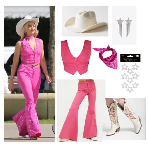 Cowboy Barbie Halloween Costume, Barbie Movie Cowboy Outfit, Barbie Movie 2023 Costume, Margot Robbie Barbie Outfits Cowboy, Womens Cowboy Costume, Barbie Themed Halloween Costumes, New Barbie Movie Outfits, Barbie Halloween Costume 2023, Barbie 2023 Costume