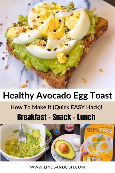 Healthy Avocado Egg Toast - How to make it (quick easy hack) Avocado Toast Healthy Clean Eating, Avocado Toast No Egg, Healthy Breakfast Recipes With Avocado, Avocado Toast Everything But The Bagel, Healthy Togo Breakfast, Breakfast With Avocado And Egg, Healthy Breakfast Avocado Toast, Avocado On Toast Recipes, Avacodo Toast Recipes Breakfast Eggs