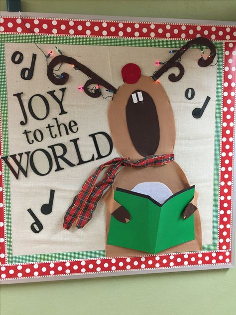 Classroom Board Christmas Decorations, Joy Of Giving Board Decoration, Christmas Class Board Decor Ideas, Poster Board Christmas Ideas, Music Classroom Christmas Door, Christmas Song Door Decorations For School, Christmas Bullinton Board, Boletin Board For Christmas, High School Bulletin Board Ideas Christmas