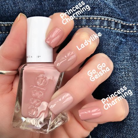 Comparison swatches to Essie ‘Princess Charming’ from the Enchanted Gel Couture line. Instagram: @livwithbiv Essie Nail Colors, Nail Polish Swatches, Princess Charming, Nude Nail Polish, Gel Couture, Essie Gel, Gel Nail Colors, Essie Nail Polish, Essie Nail