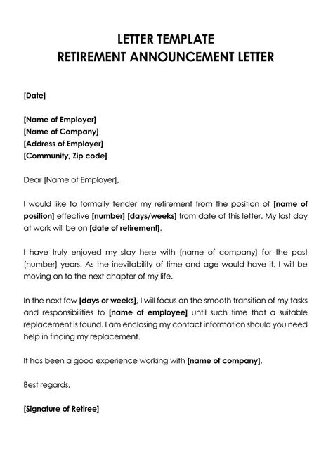 How to Formally Announce Your Retirement (Sample Letters) Retirement Letter Sample, Retirement Letter To Employer, 2 Week Notice Letter, Retirement Letter, Retirement Announcement, Last Day At Work, Eviction Notice, Last Will And Testament, Will And Testament