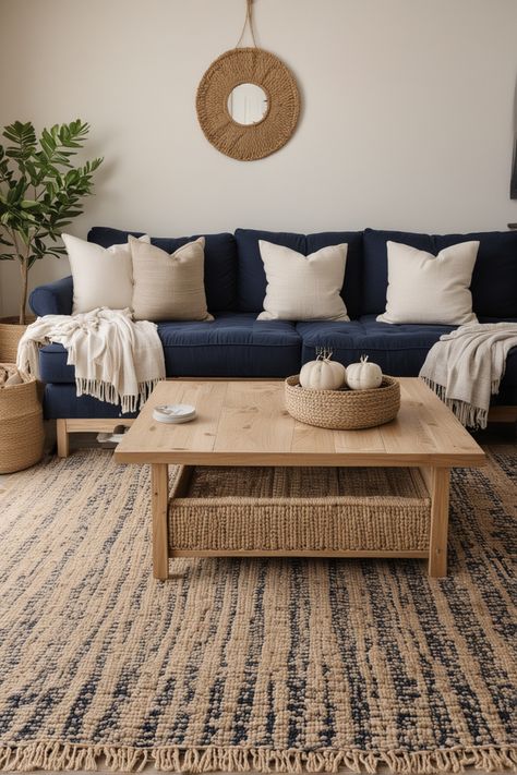 25 Navy and White Living Room Ideas – The Crafty Hacks Navy Blue Loveseat Living Room, Navy Couch Color Schemes, Navy Couch In Living Room, Living Room Blue Couch Decor, Gray Navy And White Living Room, Living Room Designs Navy Blue Couch, Minimalist Living Room Navy Couch, Blue Couch Rug Combo, Carpets For Living Room Blue Sofa