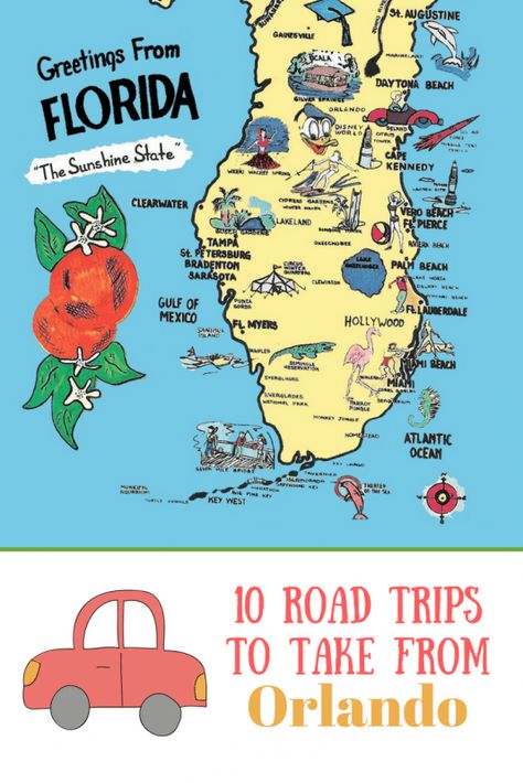 10 Great Road Trips to Take from Orlando! Take a Theme Park Break! Florida Road Trip, Bradenton Beach, Orlando Theme Parks, Orlando Travel, Daytona Beach Florida, Trip Destinations, Road Trip Destinations, Road Trip With Kids, Visit Florida