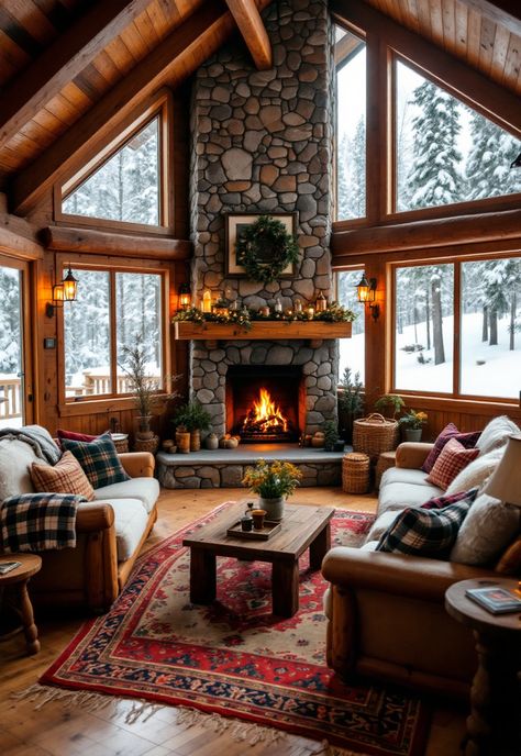 Small Cabin Interior Ideas Warm Fireplace Aesthetic, Canadian Cabin Interior, Cozy A Frame Cabin Interior, Cedar Cabin Interior Design, Bright Log Cabin Interior, Cabin Style Interior Design, Cozy Wood Cabin, Luxury Log Cabin Interior, Cabin Life Aesthetic