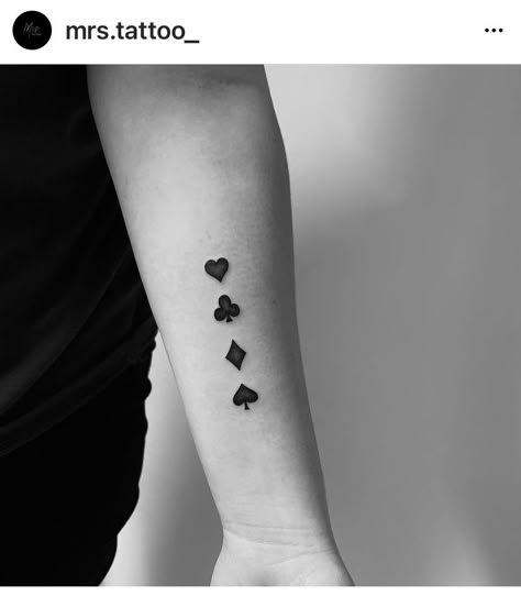 Minimalistic Tattoo Ideas For Men, Card Suite Tattoo, Tattoo Card Design, Poker Cards Tattoo, Heart Tattoo Men, Card Suit Tattoo, Small Cool Tattoos For Guys, Ace Tattoo Ideas, First Tattoo Ideas For Guys