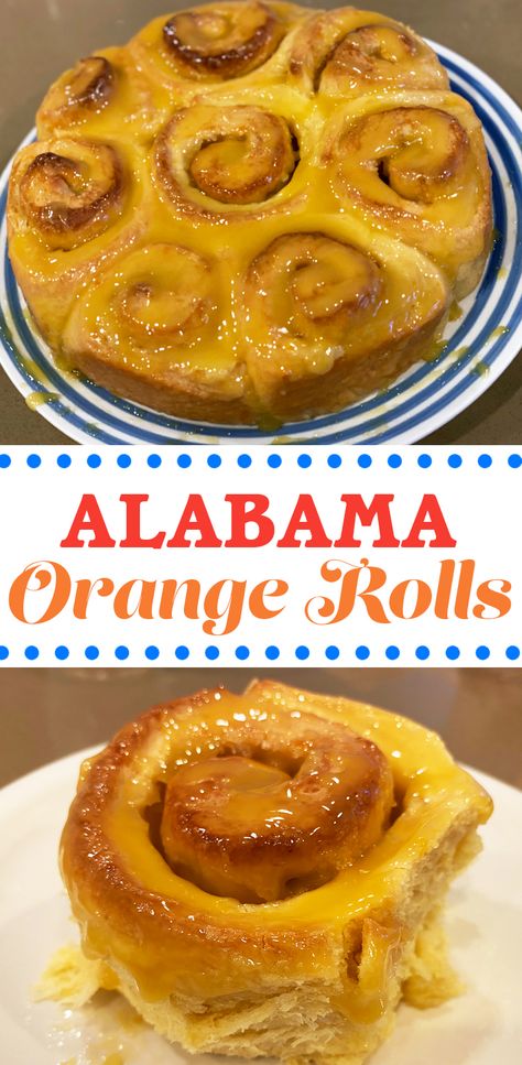 Southern Living Alabama Orange Rolls, Alabama Orange Rolls, Orange Rolls Pioneer Woman, Alabama Recipes, Orange Rolls Recipe, Orange Sweet Rolls, Cottagecore Recipes, Bar Desserts, Orange Rolls