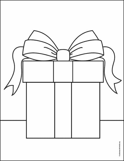 Christmas Present Template, Christmas Present Drawing, Christmas Gift Drawing, Christmas Present Coloring Pages, Present Drawing, Easy Christmas Drawings, Xmas Drawing, Gift Drawing, Flower Paper