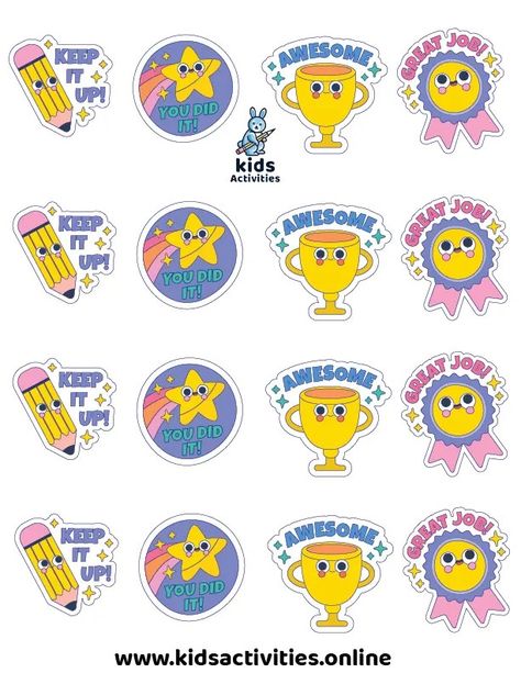 Good Job Sticker, Unicorn Pictures To Color, English Stickers, Stickers For Students, Stickers For School, Kindergarten Names, Family Worksheet, Alphabet Worksheets Kindergarten, Kids Rewards