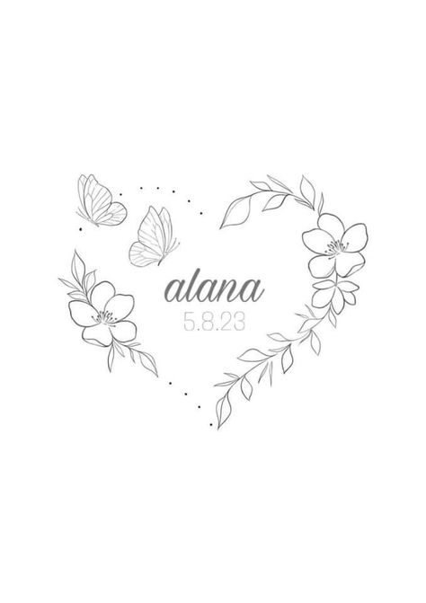 Tattoo Ideas First Born, Tattoo Ideas Baby Girl, Tattoo Ideas For First Born Daughter, Daughter Tattoo Ideas For Mom, Nan Memorial Tattoo, 3 Names Tattoo Ideas For Women, Name Tattoos For Daughter, First Time Mom Tattoo, Simple Baby Tattoos For Moms